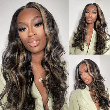 Upgrade HD lace 4x4 13x4 Crystal Lace Frontal Wigs Pre Plucked Highlight Body Wave Balayage Human Hair Wigs