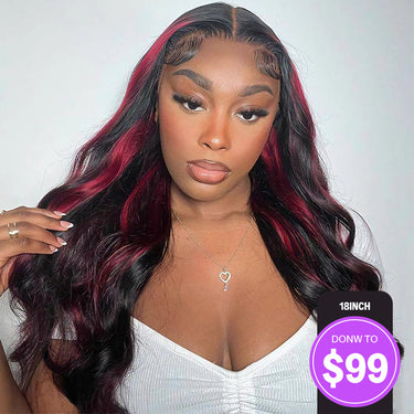 Megalook 13x4 Pre-All Glueless Red Highlight Body Wave Invisible Knots Natural Edges