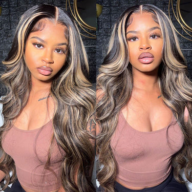 Megalook 5x5 Lace Closure Balayage Body Wave Wigs Natural Black Realistic Hairline Preplucked With Baby Hair