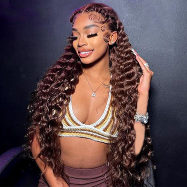 Megalook 13x4 Pre-All Glueless Chocolate Brown Loose Deep Wave Invisible Knots Breathable Cap