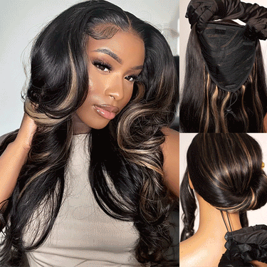 Megalook 3 In 1 Half Wig Glueless Balayage Highlight Body Wave Wigs With Drawstring Endless Protective Styles