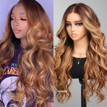 {Super Sale} Megalook 5X6 Lace Cashew Brown Mix Wig 100% Human Hair Warm Color