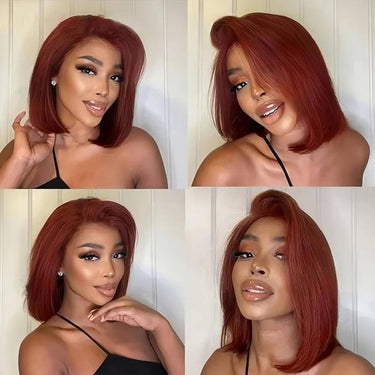 Megalook 13x4 Pre-All Glueless Reddish Brown Straight Bob Invisible Knots Breathable Cap