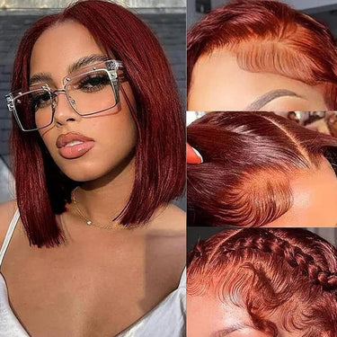 Megalook 13x4 Pre-All Glueless Reddish Brown Straight Bob Invisible Knots Breathable Cap