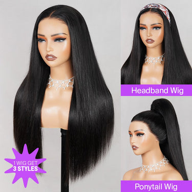 Megalook Silky Straight Human Hair 210% Density Stock Wig 3/4 Half No Glue Beginner Friendly 3 In 1 Wig