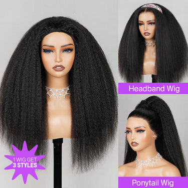 Megalook Yaki Straight Human Hair Wig 210% Density 3/4 Half No Glue Easy To Install Wig