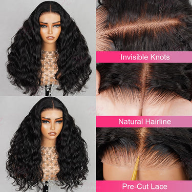 (Super Sale)Megalook Upgrade Salon Quality 6x5 Glueless Lace Pre Bleached Tiny Knots Ocean Wave  Double Drawn Natural Black Hair Wig