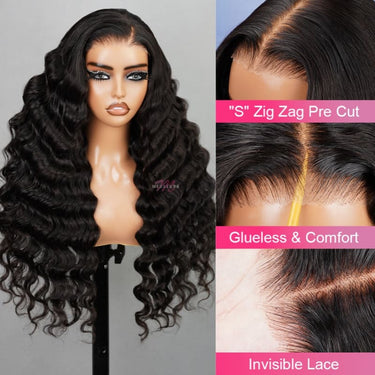 Pre Cut Lace | Glueless Lace Wigs Pre Plucked Closure Wig with Natural Hairline Loose Deep Curly Human Hair Wear And Go Wig