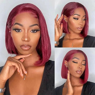 Megalook 6x5 Invisible Knots Glueless Burgundy Straight Bob Wigs Realistic Hairline Beginner Friendly