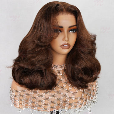 {Super Sale} Megalook Salon Series Cloud Wave Super Double Drawn #4 Chocolate Brown Pre Cut Glueless 6x5 Lace Closure Bob Wig