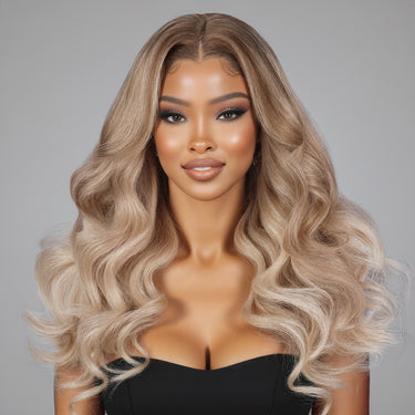 Megalook Ash Blonde Highlight Balayage Wigs Body Wave 6x5 Wear & Go Glueless Wigs 20-26 Inch Human Hair