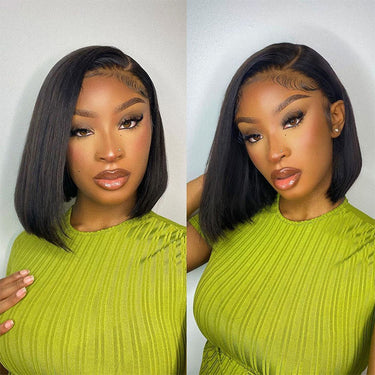 Megalook 6x5 Invisible Knots & 13x4 Pre-All Glueless Straight Bob Wigs Pre-cut Lace Natural Black Beginner Friendly