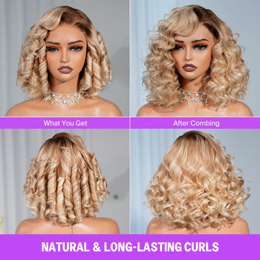 Ombre Ash Blonde Highlight Bob Wig Natural And Long-Lasting Curls
