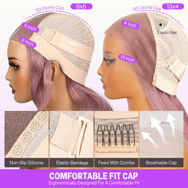 Megalook 6x5 Invisible Knots & 13x4 Pre-All Glueless Ash Purple Loose Body Wave Wigs Realistic Hairline