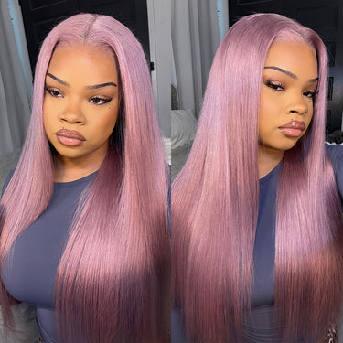 Megalook Ash Purple 6x5 13x6 Pre-Cut Glueless & 13x4 Lace Front Wigs Rose Gold Hair Color Frontal Wigs Human Hair