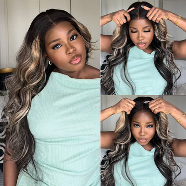 Megalook 6x5 Invisible Knots Glueless Balayage Highlight Body Wave Wigs Realistic Hairline Beginner Friendly