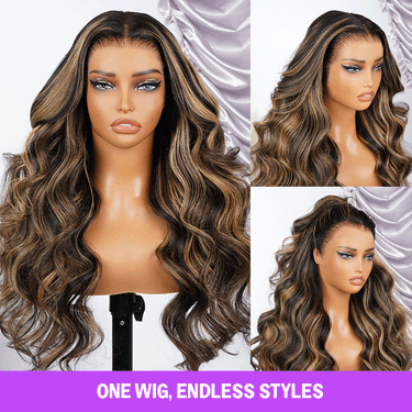 Megalook 13x6 Three-Go™ Balayage Highlight Glueless Wigs Loose Body Wave With Drawstring 100% Human Hair Wig