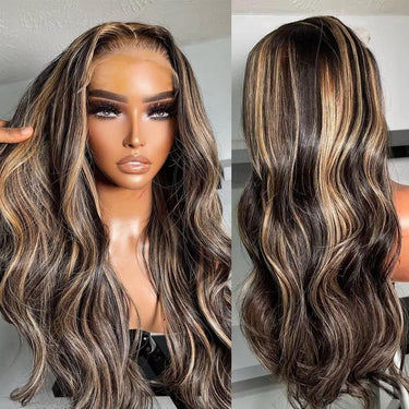 Black Body Wave Wig With Honey Blonde Highlights Real Show