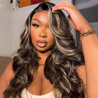 Black Wig With Honey Blonde Highlights