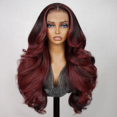 Megalook 13x4 Lace Front Wigs With Red Highlights Loose Body Wave Red Balayage On Dark Hair Frontal Wigs