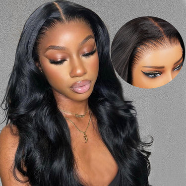 Megalook 13x6 Three-Go™ Glueless Loose Body Wave With Drawstring Natural Black 100% Human Hair Wig