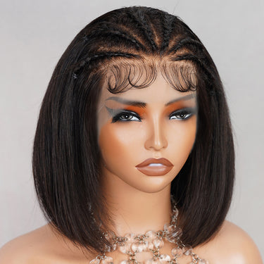 13x4 Lace Frontal Bob Wigs With Bleached Knots Halo Braided Straight Human Hair