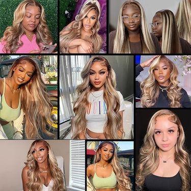 $100 OFF Code: MS100 | 5X5 Lace Honey Color With Blonde Highlight P12/613 Straight Hair Body Wave Wigs