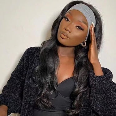 (Super Deal)Express Shipping 20 22 inch Headband Wig Non-Lace Glueless Body Wave Natural Black Human Hair Wig Put On & Go