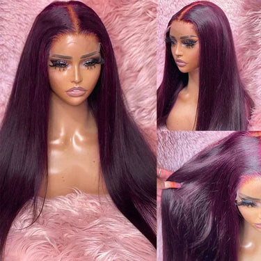 Hot&Pop Trendy Dark Purple Plum Colored 13x4 Lace Front Silky Straight/Body Wave Wig