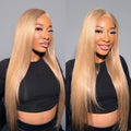 Milk Tea Brown Straight Wig Model Show
