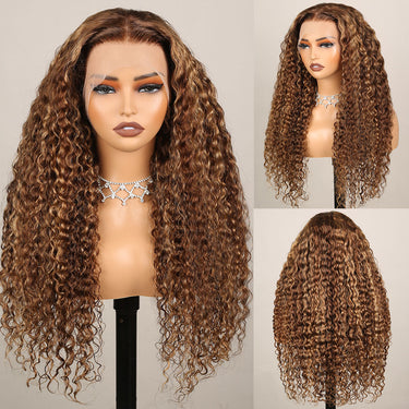 Piano Highlight Water Wave Lace Front Wig Real Show In Front Side Back Angle