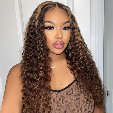 Transparent Hd Lace 5x5 Lace Closure Wigs Highlight 4/27 Honey Blonde Deep Wave Wig