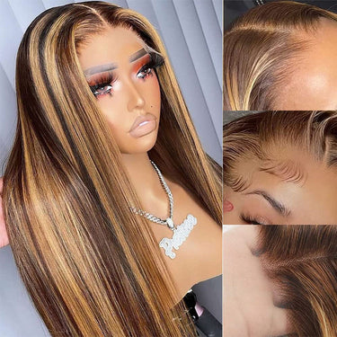 (Super Deal) Brown 13x4 Lace Front Wigs With Honey Blonde Highlights Human Hair #P4/27 Piano Transparent Lace Wigs