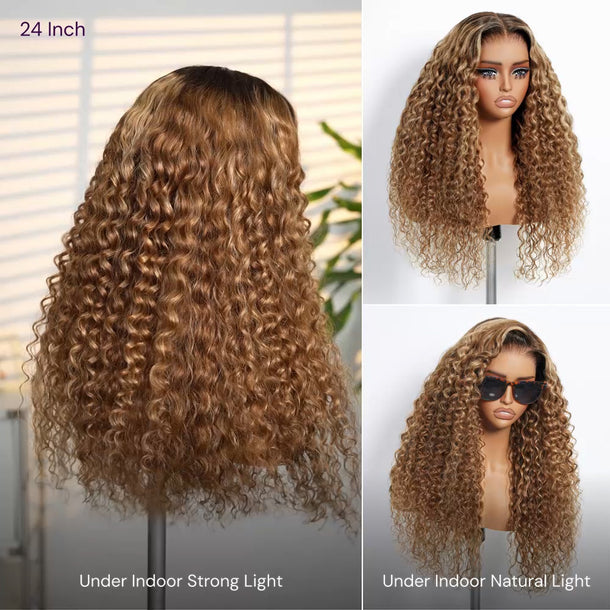 P427 Honey Blonde Highlights On Brown Water Wave Glueless 13x6 Glueless Wig 24Inch &autoplay
