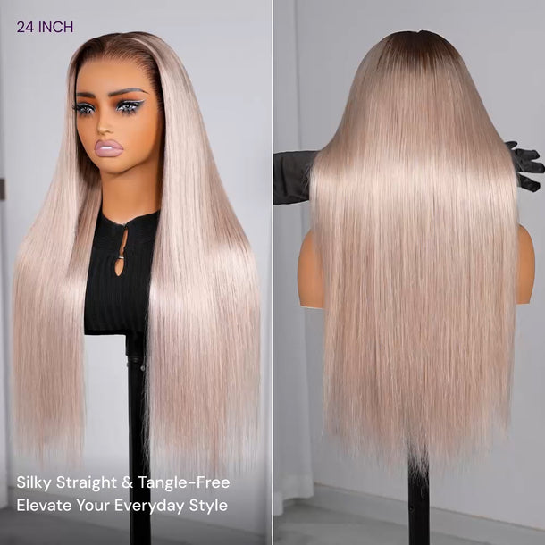 Ash Blonde Ombre Silky Straight 13x6 Glueless Wigs Tangle Free &autoplay