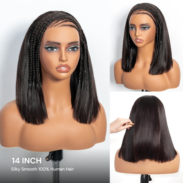 Fulani Braids Straight 13x5 Glueless Bob Wig 14Inch Silky Smooth 100% Human Hair &autoplay