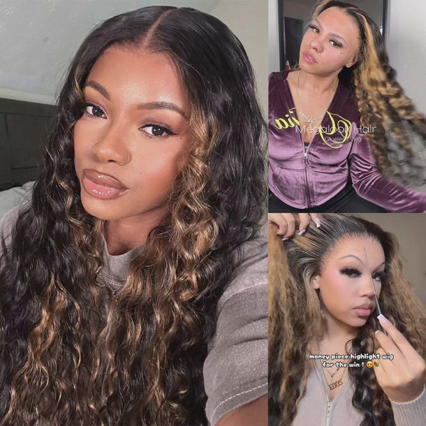 Honey Blonde Money Piece Bohemian Curl 13x6 Glueless Wigs Video Show