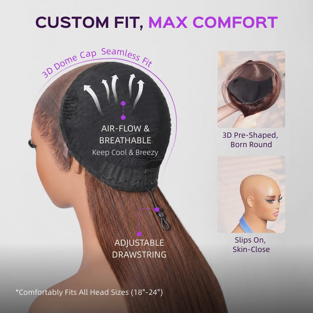 Dark Brown 13x6 Glueless Wig 3D Dome Cap &autoplay