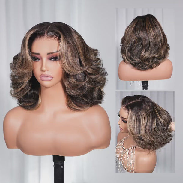 13x6 Three-Go™ Ombre Platinum Blonde Balayage Highlights Glueless Bob Wig 12 Inch Real Show &autoplay