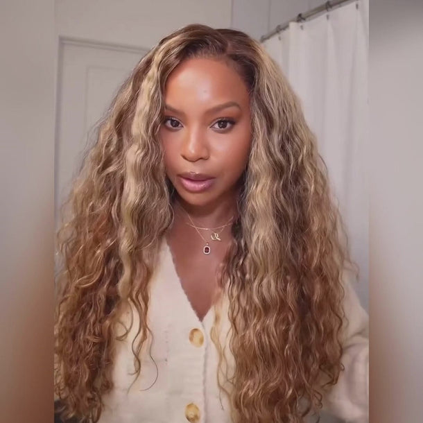 Honey Blonde Highlight Bohemian Curly 13x6 Glueless Wig Video