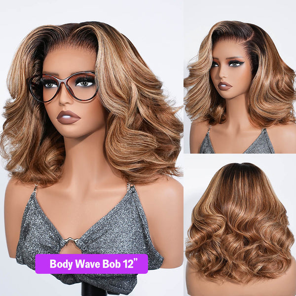 2p427 Honey Blonde Highlight Body Wave Bob Wig Video