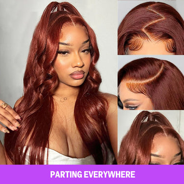 Megalook 13x4 Pre-All Glueless Reddish Brown Loose Body Wave Invisible Knots Natural Edges