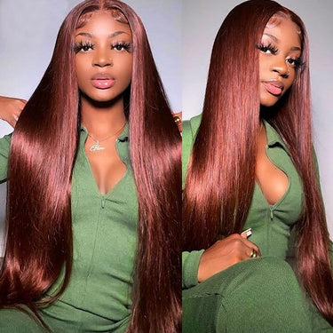 New #33 Red Brown Auburn Color Straight Human Hair Wig HD Lace 4X4/13X4 Lace Frontal Wigs