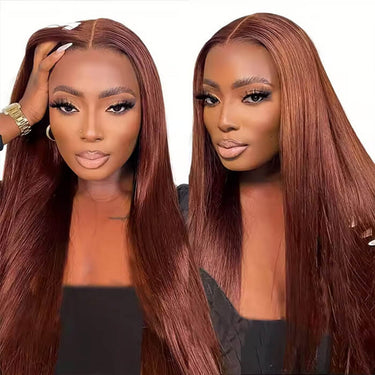 Reddish Brown Straight 13x4 Lace Front Wig One Model Two Sides