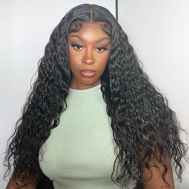 Megalook 4x4 Lace Closure Water Wave Wigs Natural Black 100% human hair wig