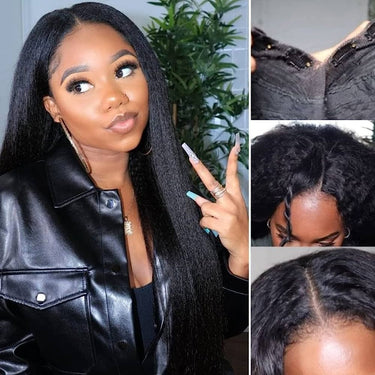 Megalook Glueless Yaki Straight Wig Upgrade V Part Wig No Leave Out Protective Styles