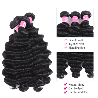 Megalook Buy 3 pcs Loose Deep Wave Get 1 Free 4x4 Lace Closure (Free Part) 100% Natural Human Hair Weaves Deal