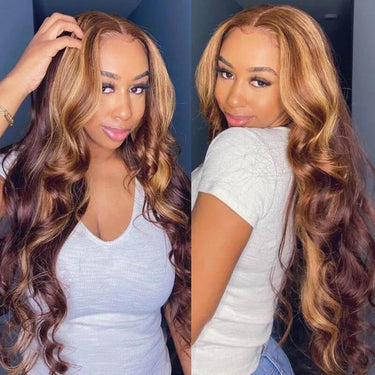 Megalook Fashion Highlight Piano #4/27 Body/Straight 4x4 13x4 Lace Closure Wig Transparent Lace | Special Offer