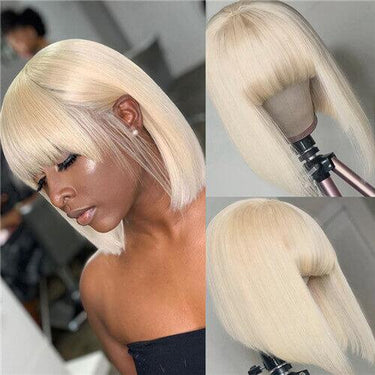 #613 Blonde Human Hair Wig Bob Wis With Bangs