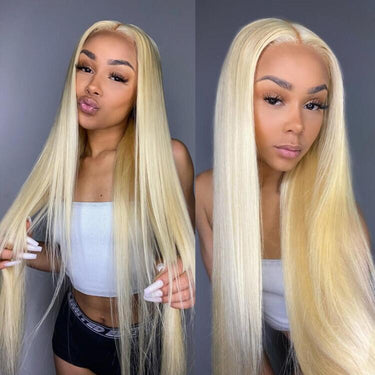 Megalook 16-28 inch Brazilian #613 Blonde Lace Closure Wig 5x5 Deep Part Straight / Body Wave Honey Blonde Wigs